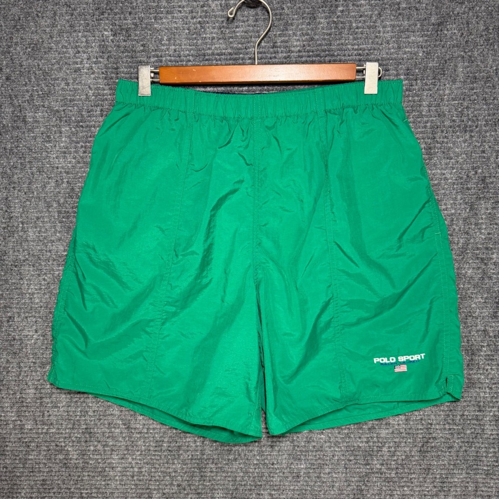 Polo Sport Ralph Lauren Mens Green Nylon Swim Trunks Shorts Size M Vintage
